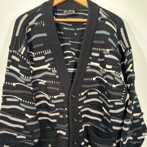 Vintage Coogi Wool Cardigan: 3D Textured Knit, Retro Hip Hop